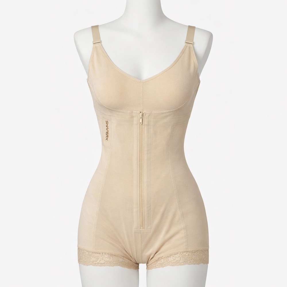 Shaperx Bodysuit Women's 3XL Zipper Open‎ Bust Shapewear Tummy Beige NWT